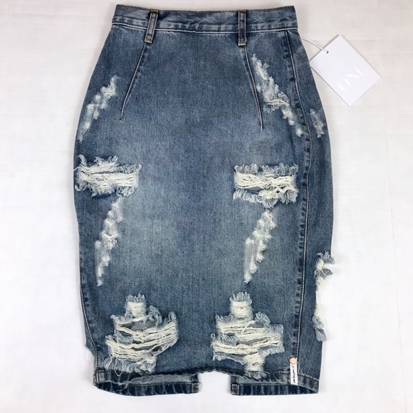 One Teaspoon Dresses & Skirts - One Teaspoon Free Love Distressed Denim Skirt
